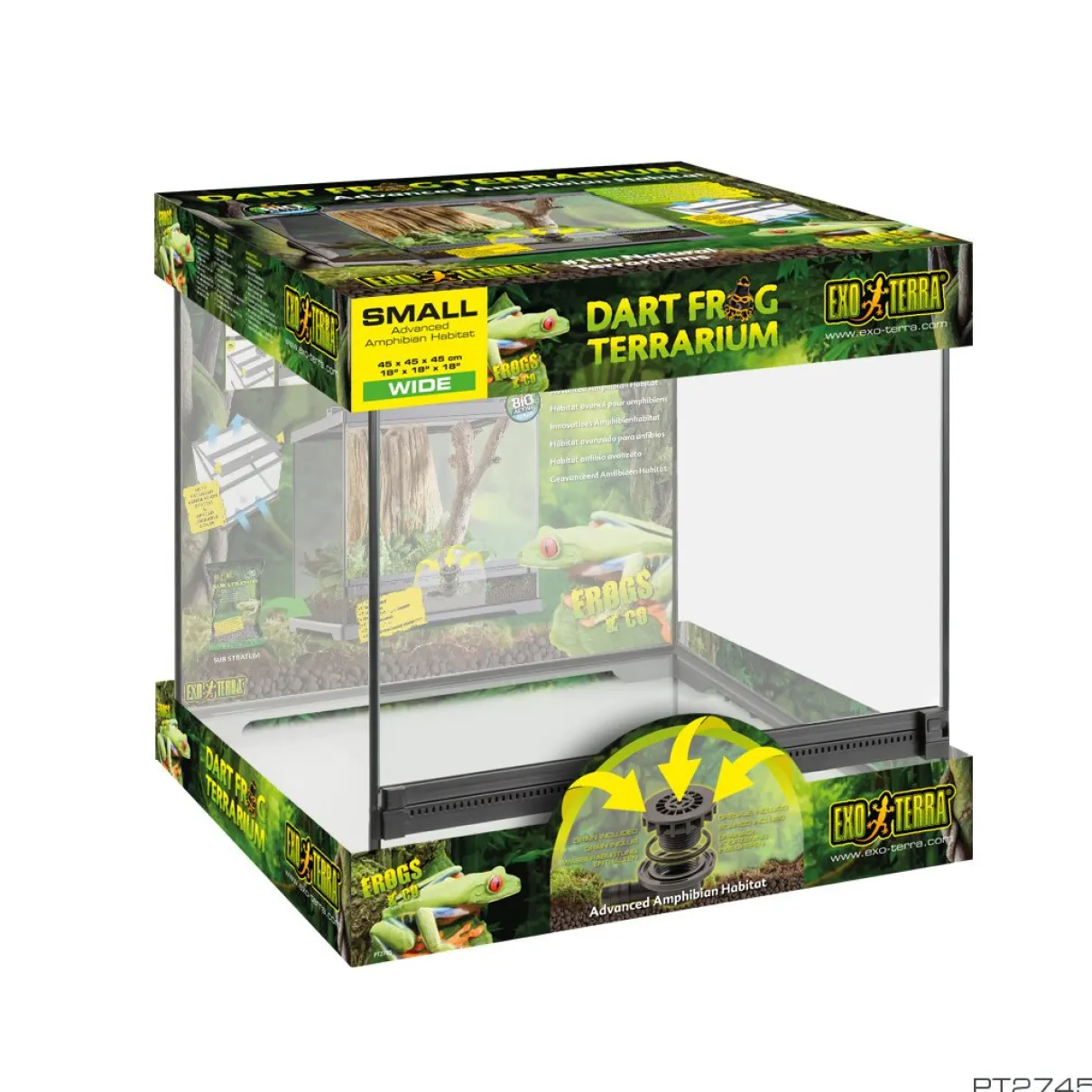 Dart Frog Terrarium - Advanced Amphibian Habitat Small/Wide 45Lx45Wx45Hcm (18x18x18in)
