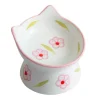 Dexypaws Ceramic Elevated Cat Bowl White with Pink Floral Print