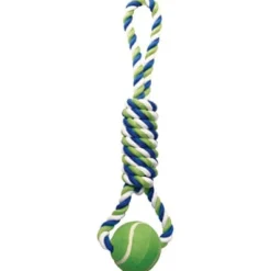 Knotted Rope Toy Multicoloured Spiral Tug with Tennis Ball