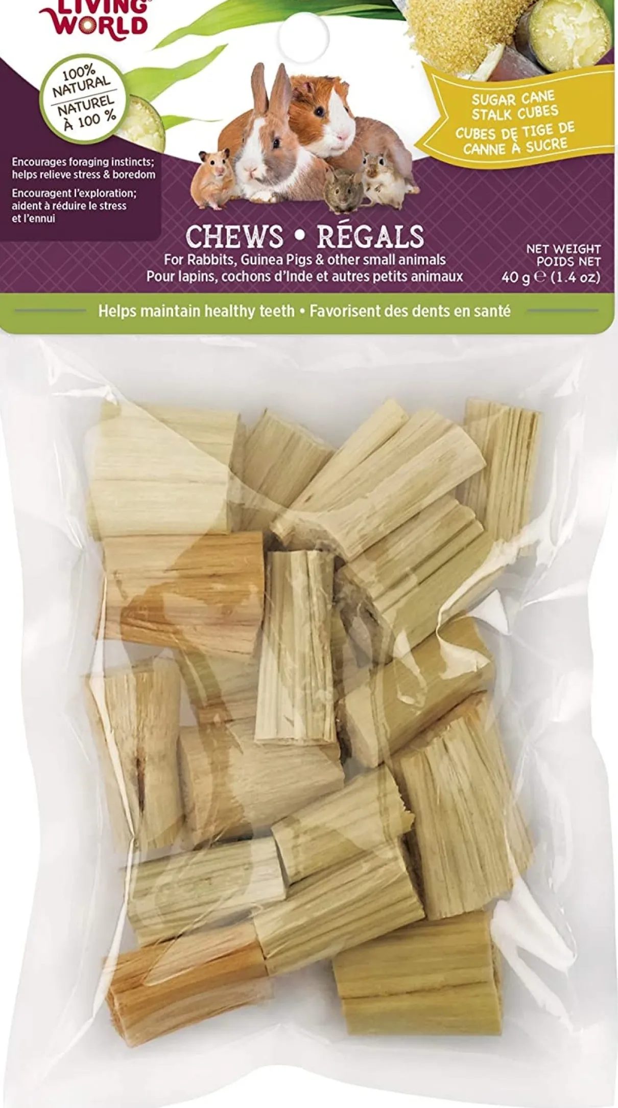 Living World Small Animal Chews - Sugarcane Stalk Cubes - 40 g (1.4 oz)