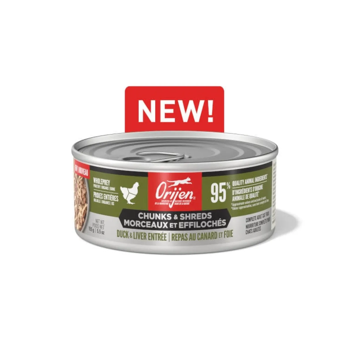 ORIJEN Chunks & Shreds Duck & Liver Entrée Wet Cat Food 155g