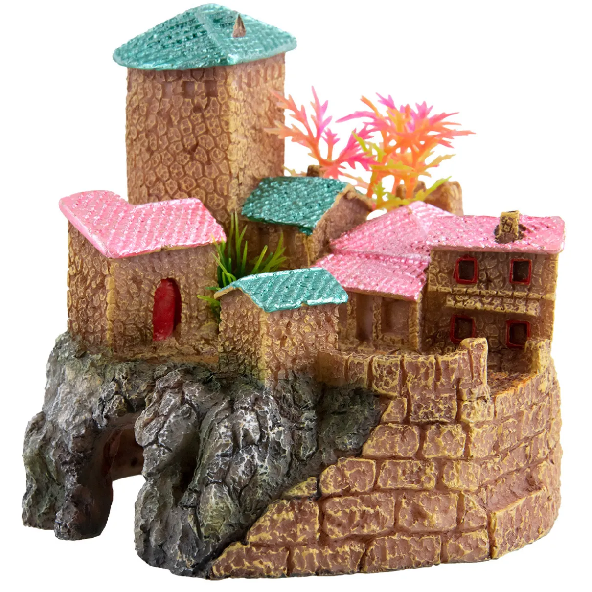 Pink & Green Roof Castle Aquarium Ornament