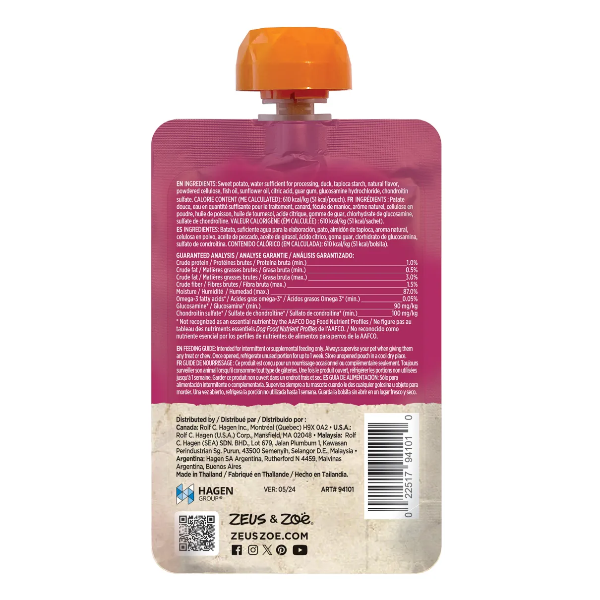 Zoe Licky Snack - Sweet Potato & Duck Recipe - 85g Pouch